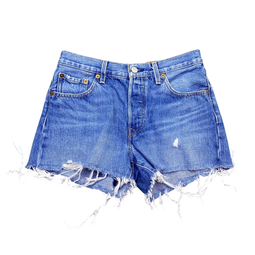 Levis 501 Cut Off Denim Shorts Blue Jean Baby Patch Medium Wash Sz 25 Tropical